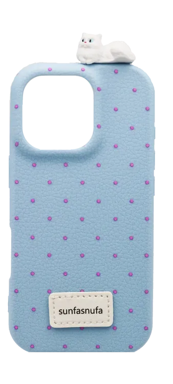 Dot Cat 3D Silicone Case for iPhone 16 Pro Blue